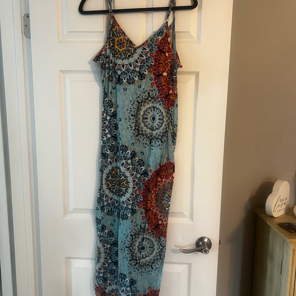 Bohemian Blue and Red Maxi Dress
